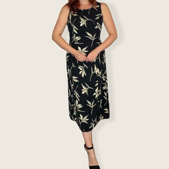 Vintage 90s Size 8 Neutral Tropical Floral Print Sleeveless Midi/Maxi Dress - Picture 7 of 11